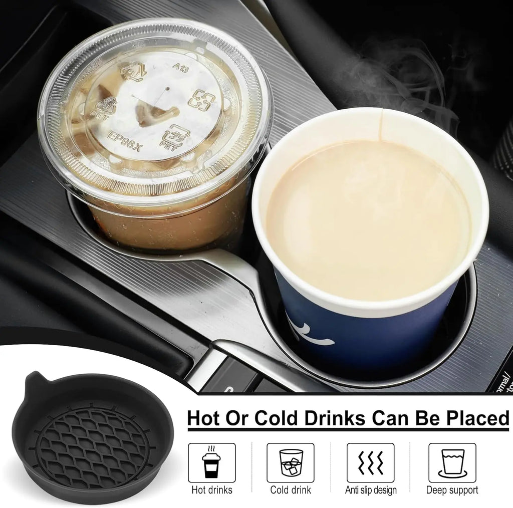 SINGARO Universal Non-Slip Car Cup Holder Coasters - 4 Pack Black Silicone Inserts for Enhanced Interior Style