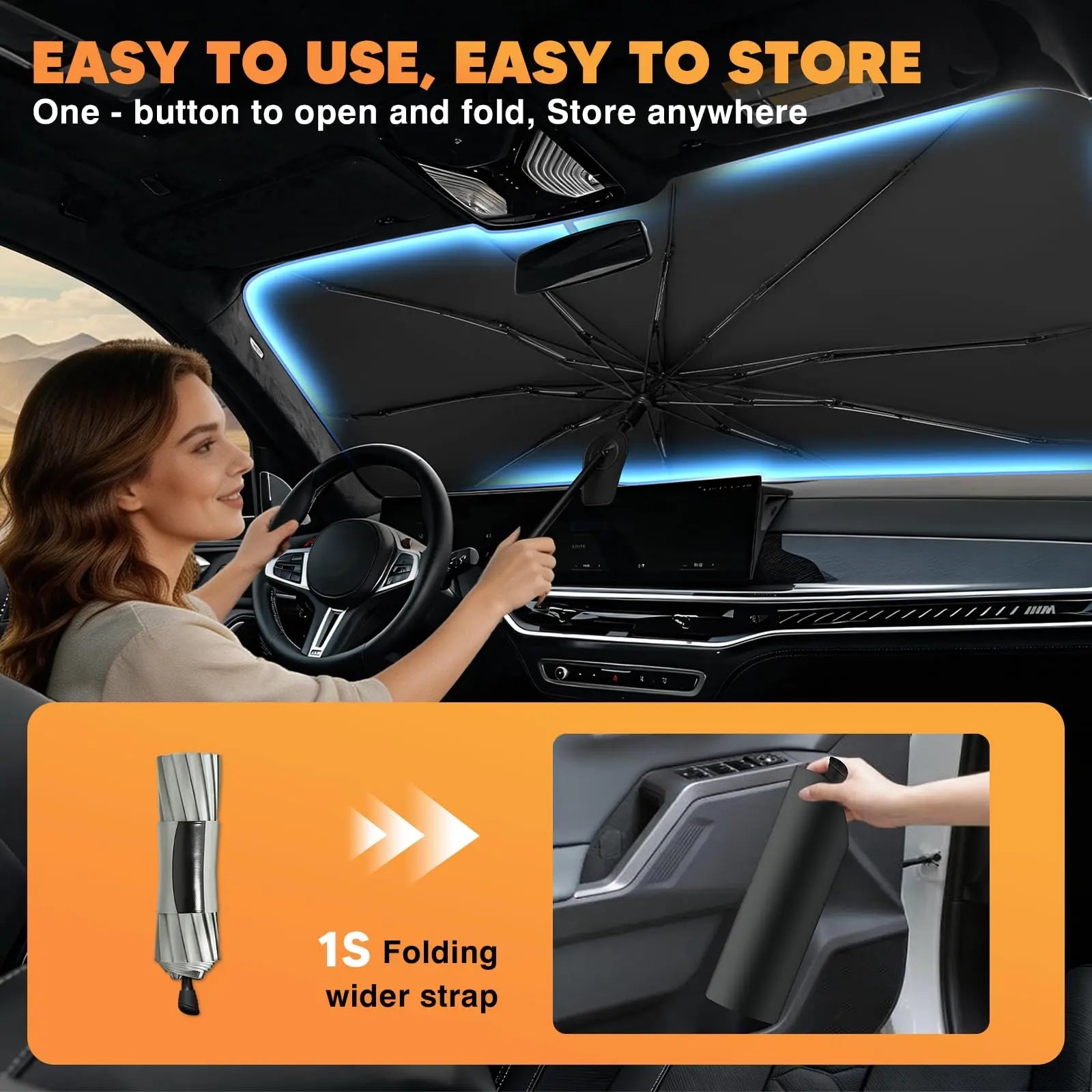 Ultimate Foldable Anti-UV Windshield Sunshade – Multipurpose Car Front Window Heat Shield for Sedans, SUVs, and Pickup Trucks (55"X31")