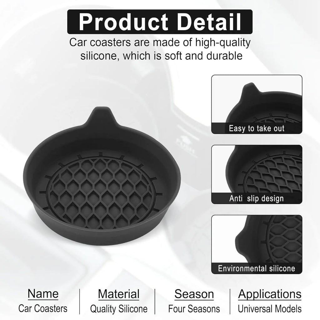 SINGARO Universal Non-Slip Car Cup Holder Coasters - 4 Pack Black Silicone Inserts for Enhanced Interior Style