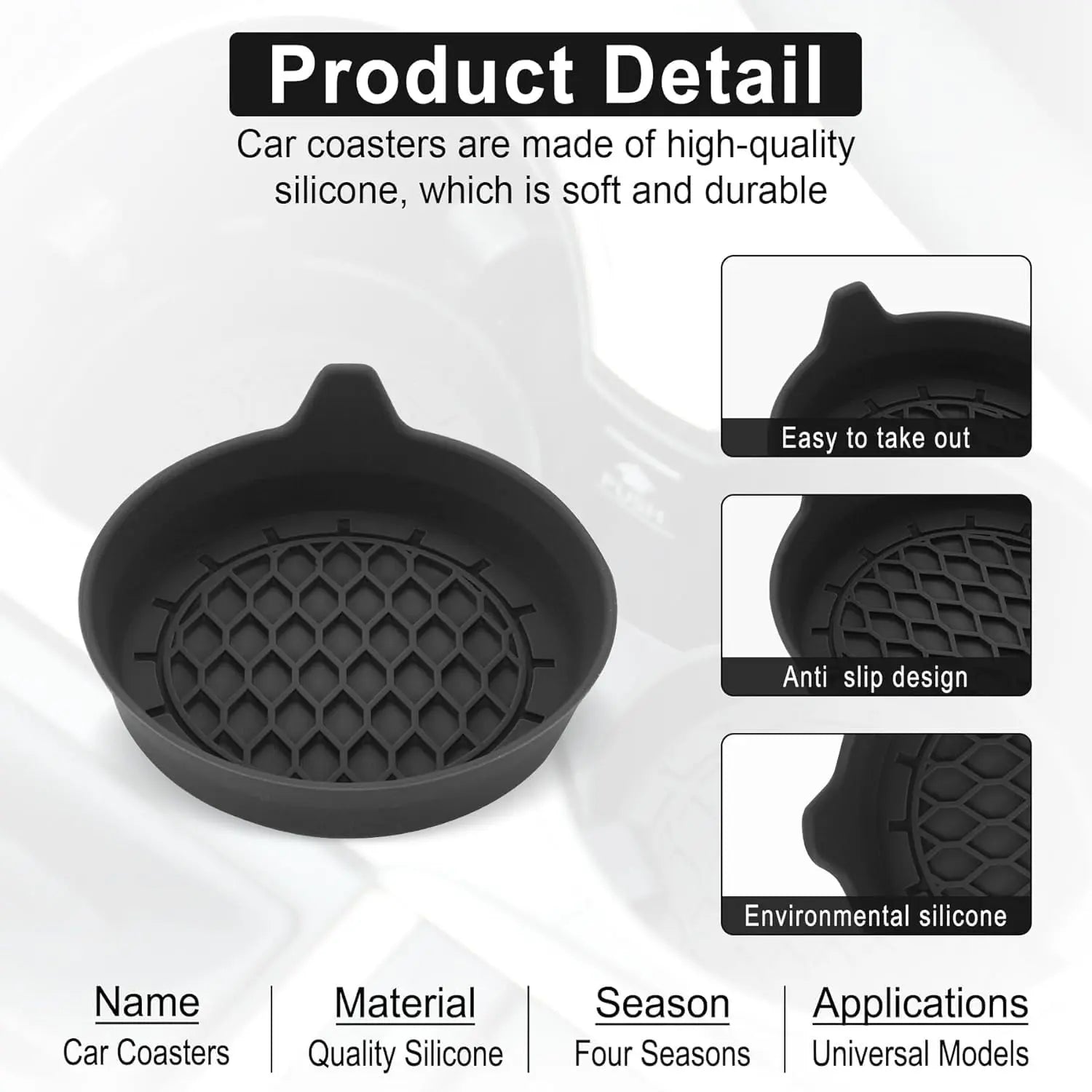 SINGARO Universal Non-Slip Car Cup Holder Coasters - 4 Pack Black Silicone Inserts for Enhanced Interior Style
