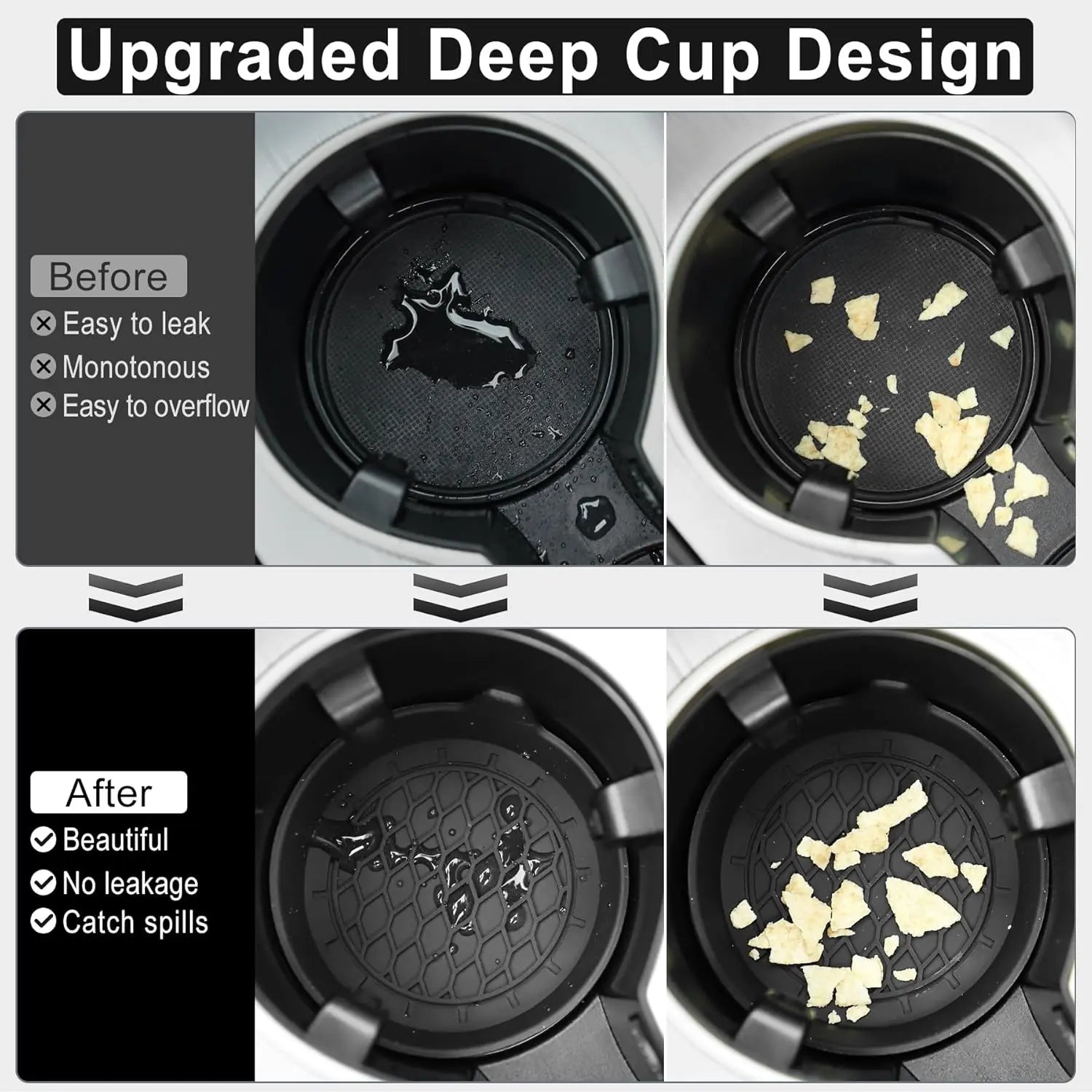 SINGARO Universal Non-Slip Car Cup Holder Coasters - 4 Pack Black Silicone Inserts for Enhanced Interior Style