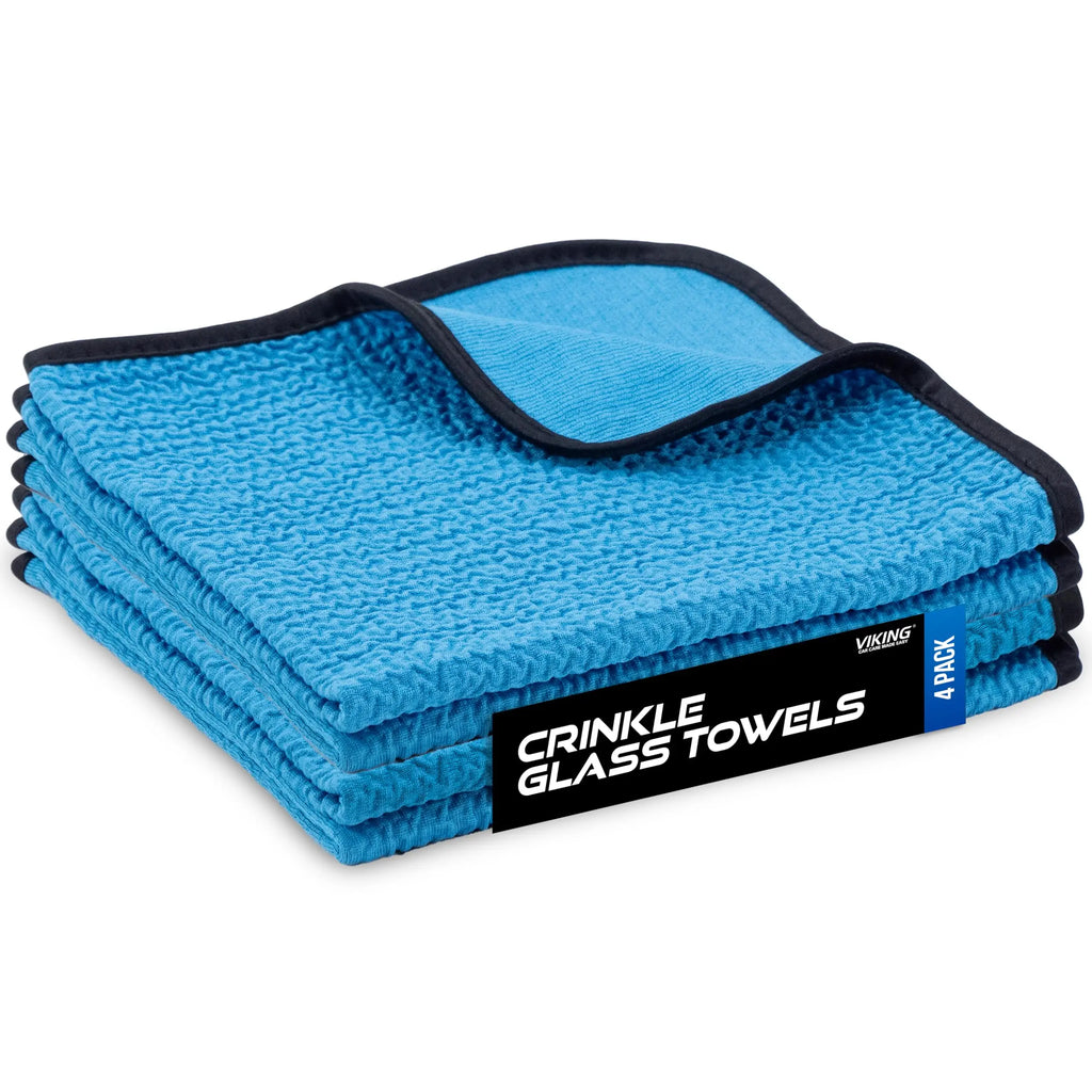 VIKING Glass Microfiber Cleaning Cloth for Car and Home, Glass Towels for Mirror, and Picture Frames, and Car Detailing Kit, 16 Inch X 16 Inch, Blue, 4 Pack