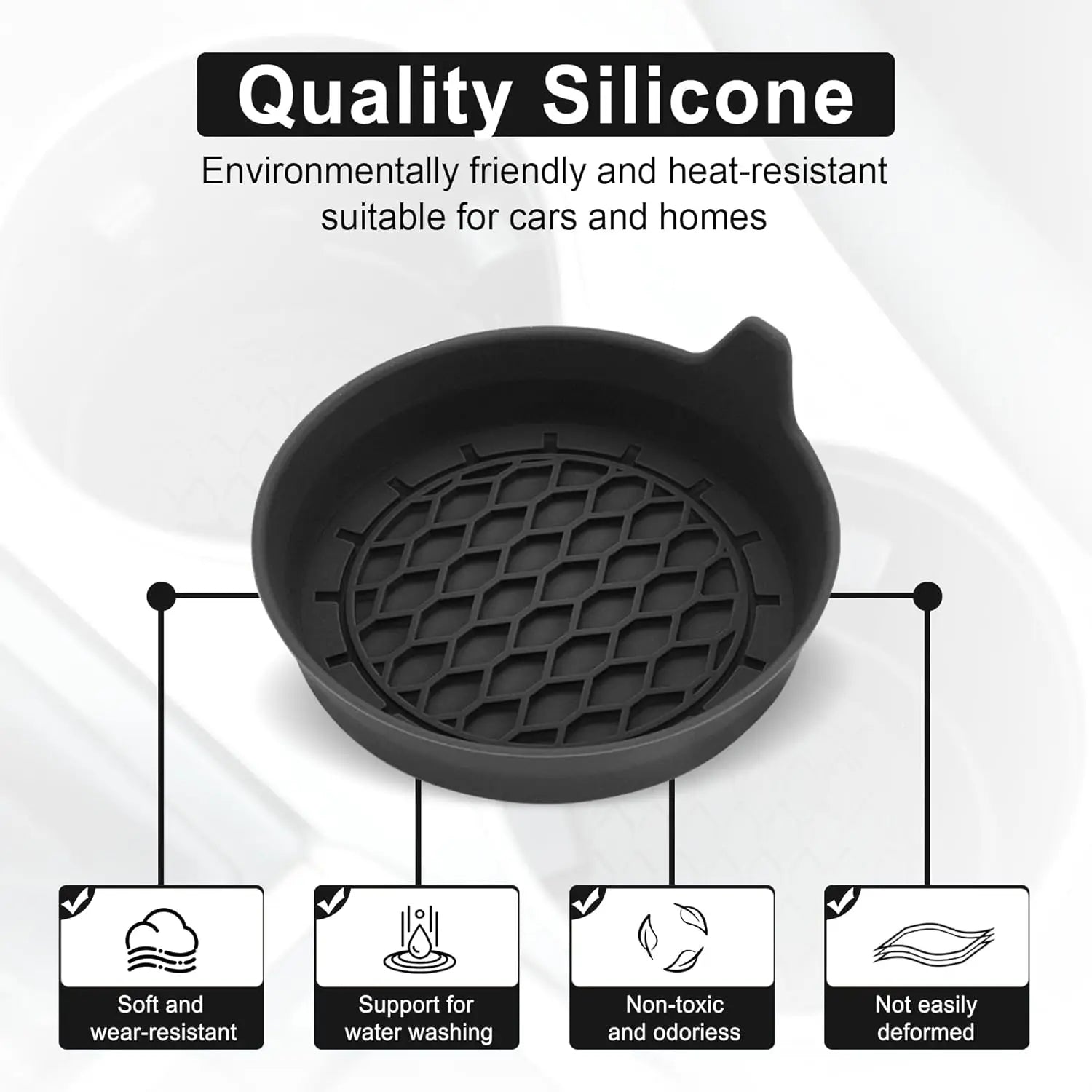 SINGARO Universal Non-Slip Car Cup Holder Coasters - 4 Pack Black Silicone Inserts for Enhanced Interior Style